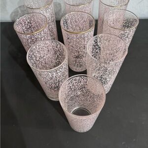 Vintage 1950-60’s Splatter Confetti Speckled Pink Tumblers  Gold Rim - Set of 8